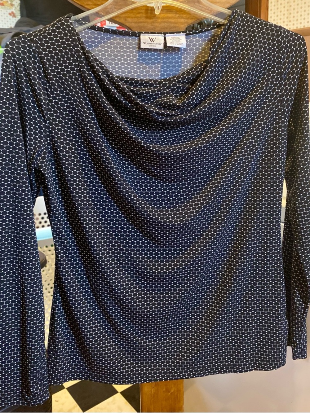 Worthington Black and White Cowl Neck Long-Sleeve Blouse